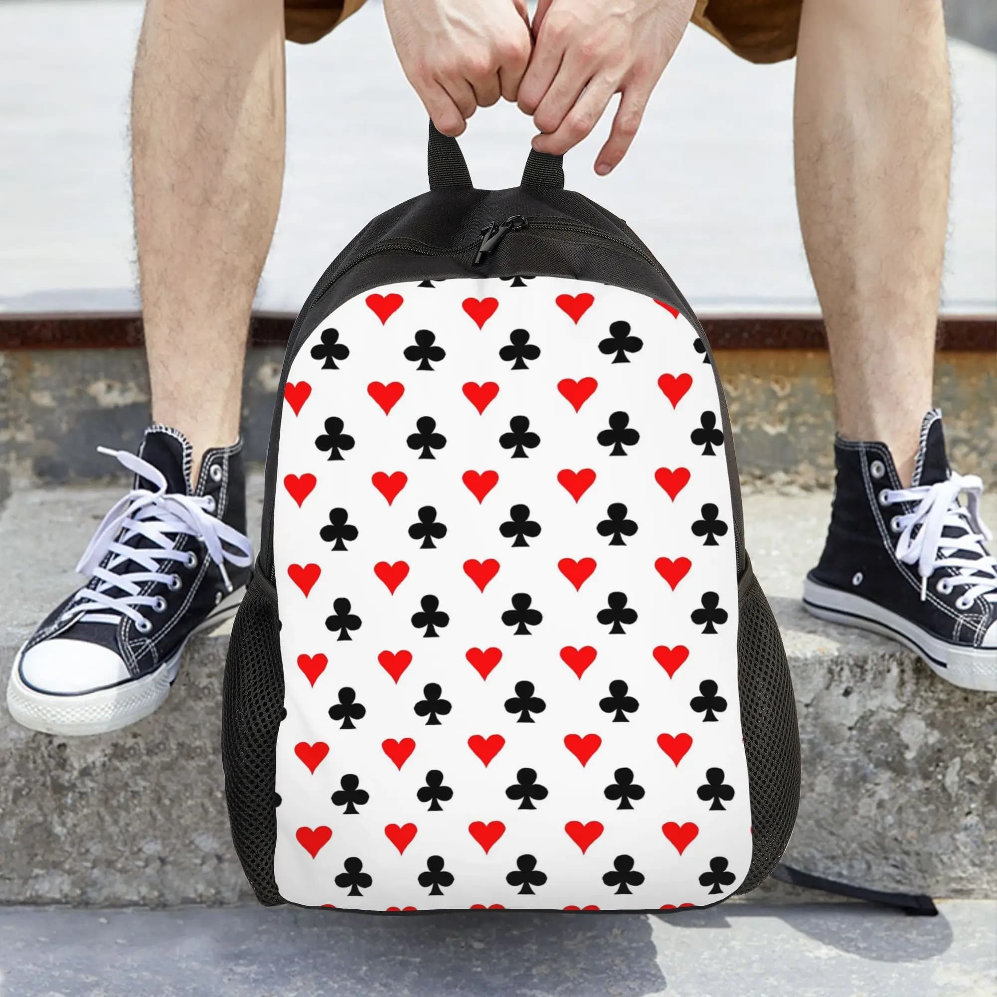 Zaino da donna con motivo carte da poker, classico zaino scolastico per studenti, zaino porta computer, zaino da viaggio per bambini