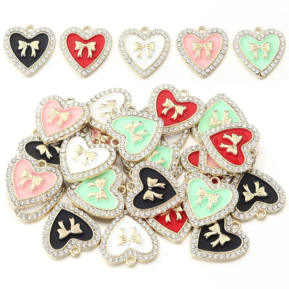5 pz 21mm Lega di Cuore Pendenti E Ciondoli Carino Arco Gocciolante Olio Smalto Pendenti Per La Produzione di Gioielli FAI DA TE Collana Bracciale Orecchini Accessori