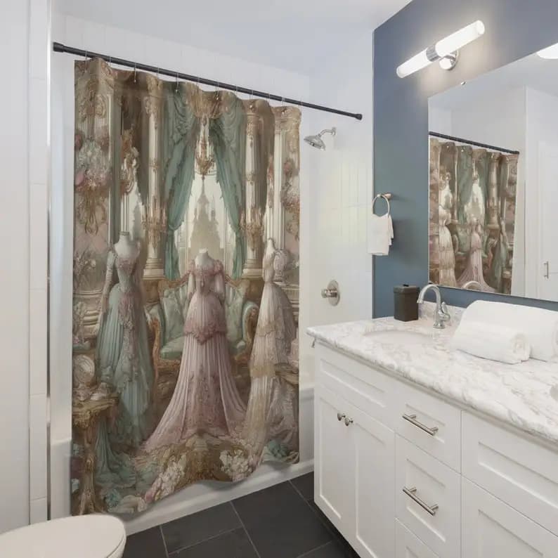 Tenda da doccia Regencycore Chic - Acquerello floreale, arredamento da bagno in stile vittoriano