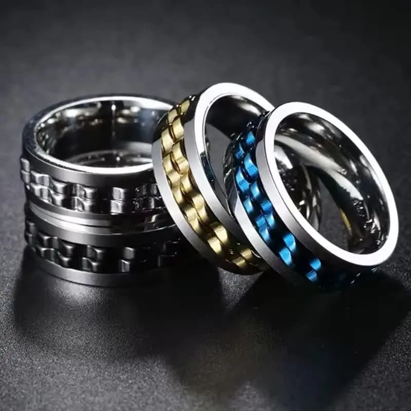 Moda stile punk Gear rotante ansia Fidget Anello in acciaio inossidabile Catena Spinner Anelli per uomo Rock Biker Gioielli per feste di nozze