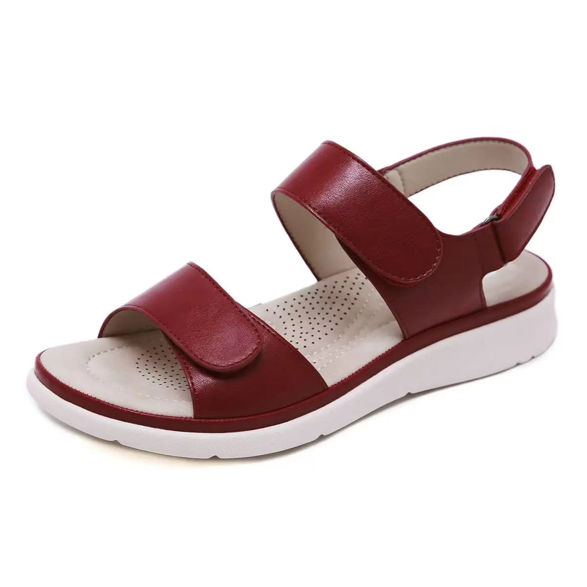 Sandali da donna in pelle con suola piatta e chiusura a strappo, nuovi sandali estivi con suola morbida antiscivolo per esterni e spiaggia, sandali casual per anziani