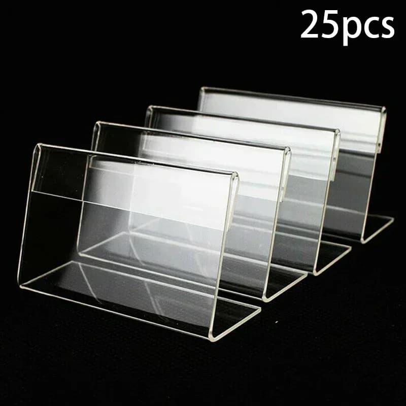 25 pz 6*4 cm acrilico a forma di L cartellino del prezzo display supporto rack etichette stand strumento per accessori decorazione domestica