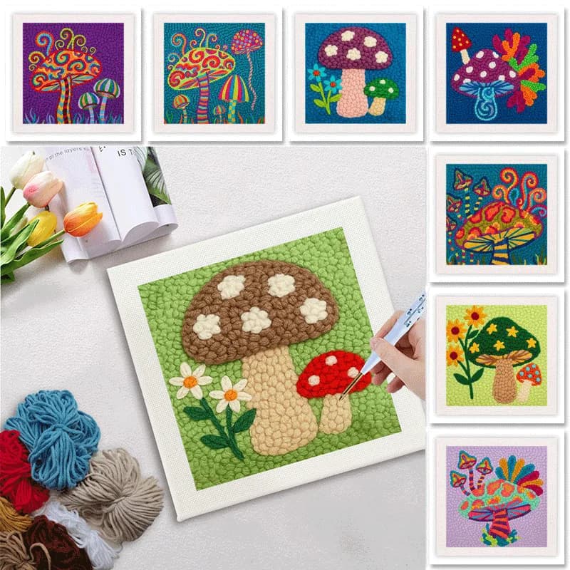 GATYZTORY 25x25cm Punch Needle Embroidery DIY Embroidery Patterns Mushroom Embroidery Punch Needle Kit Wall Art Diy Gift