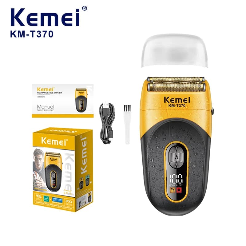 Kemei KM-T370 Men's Shaving Machine Barba Trimmer Professional Electric Shaver Lamina Barbiere 3 Blades USB Charging Razor