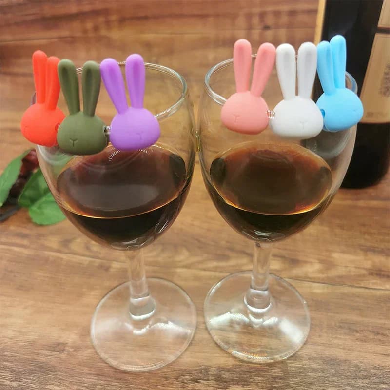 6Pcs Cartoon 3D Rabbit Ear Wine Glass Marker Glass High Legged Glass Recognizer Red Wine Champagne Glass Discriminator