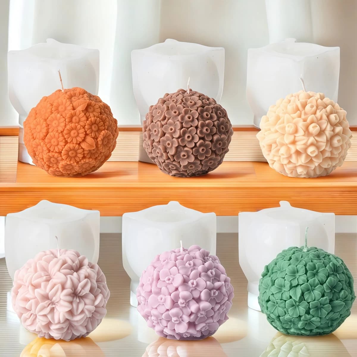 Stampo in silicone per candela con sfera di fiore 3D, margherite rosa, sfera di fiore, candela profumata, stampi per sapone in gesso, decorazioni fai da te per San Valentino