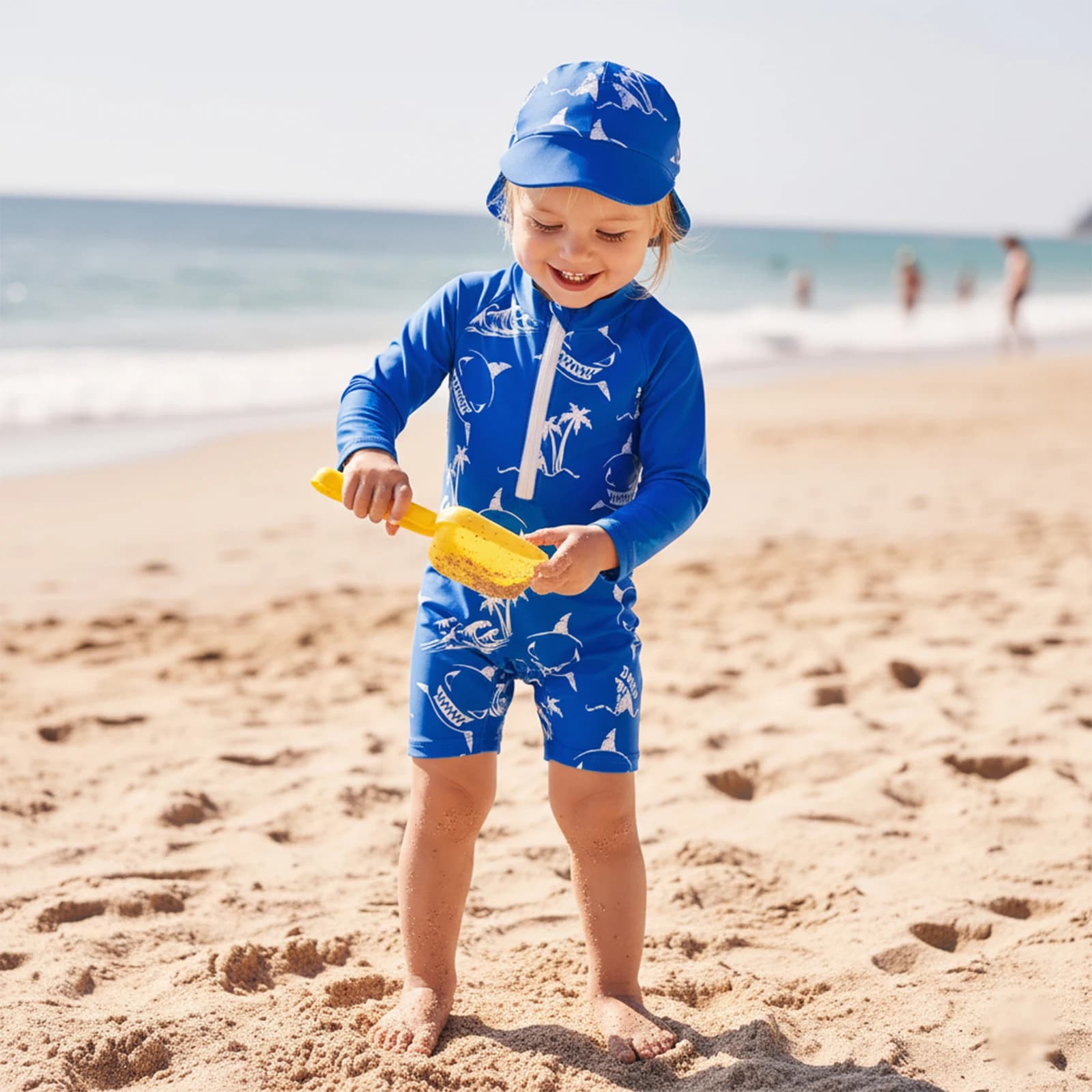 Baby Boys Newborn Boys Rash Guard Swimwear Cute shark Print Zipper Long sleeves Swimwear with Headset Beachwear