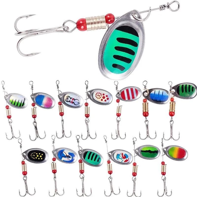 10 pcs/set Spinner Lure 10 colors with triple love spoon metal bait hard fishing bait with box for fishing gear