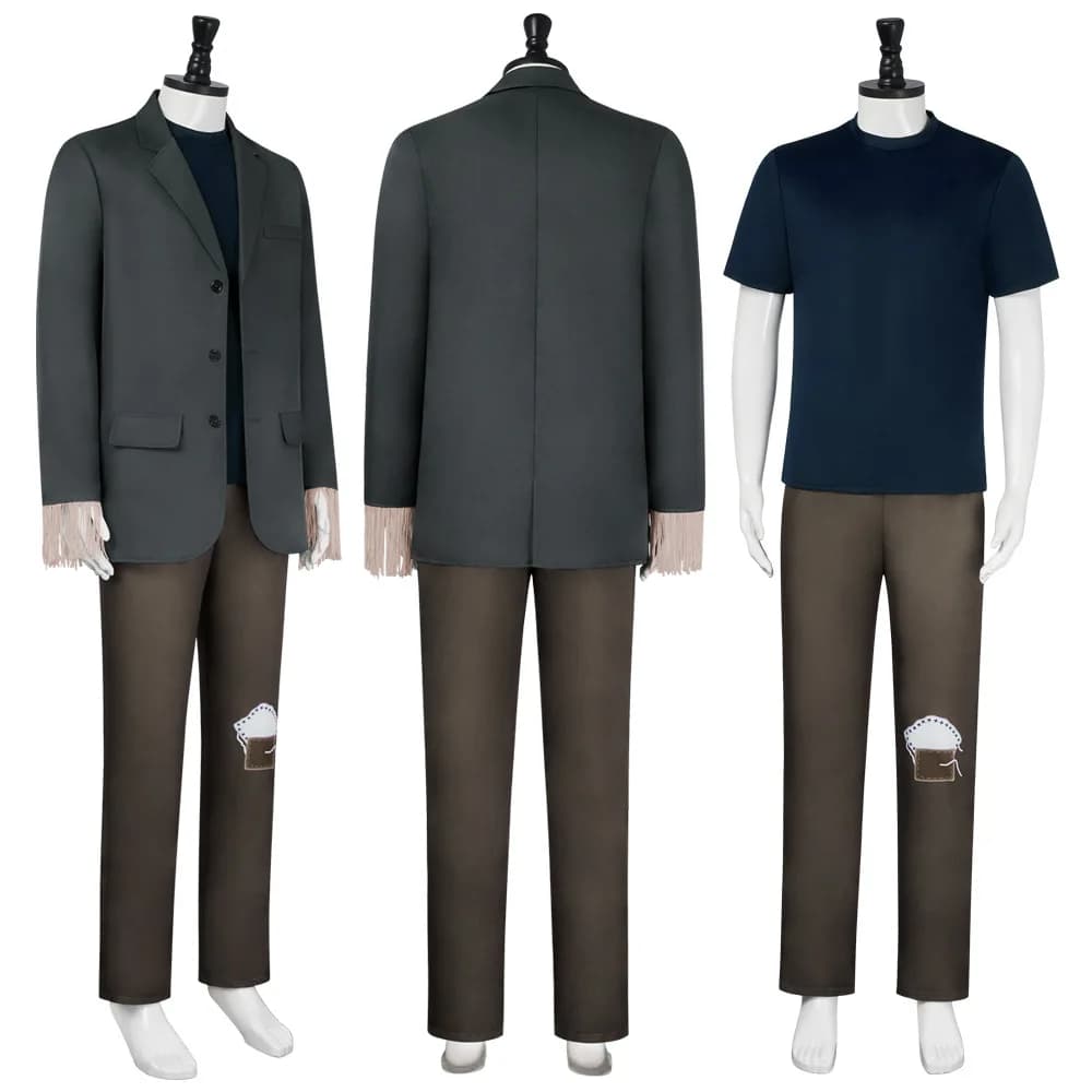 Halloween Party Scary Mens Dr. Frank Frankenstein Cosplay Monster Costume Dark Gray Jacket Brown Patched Pant Suit Movie