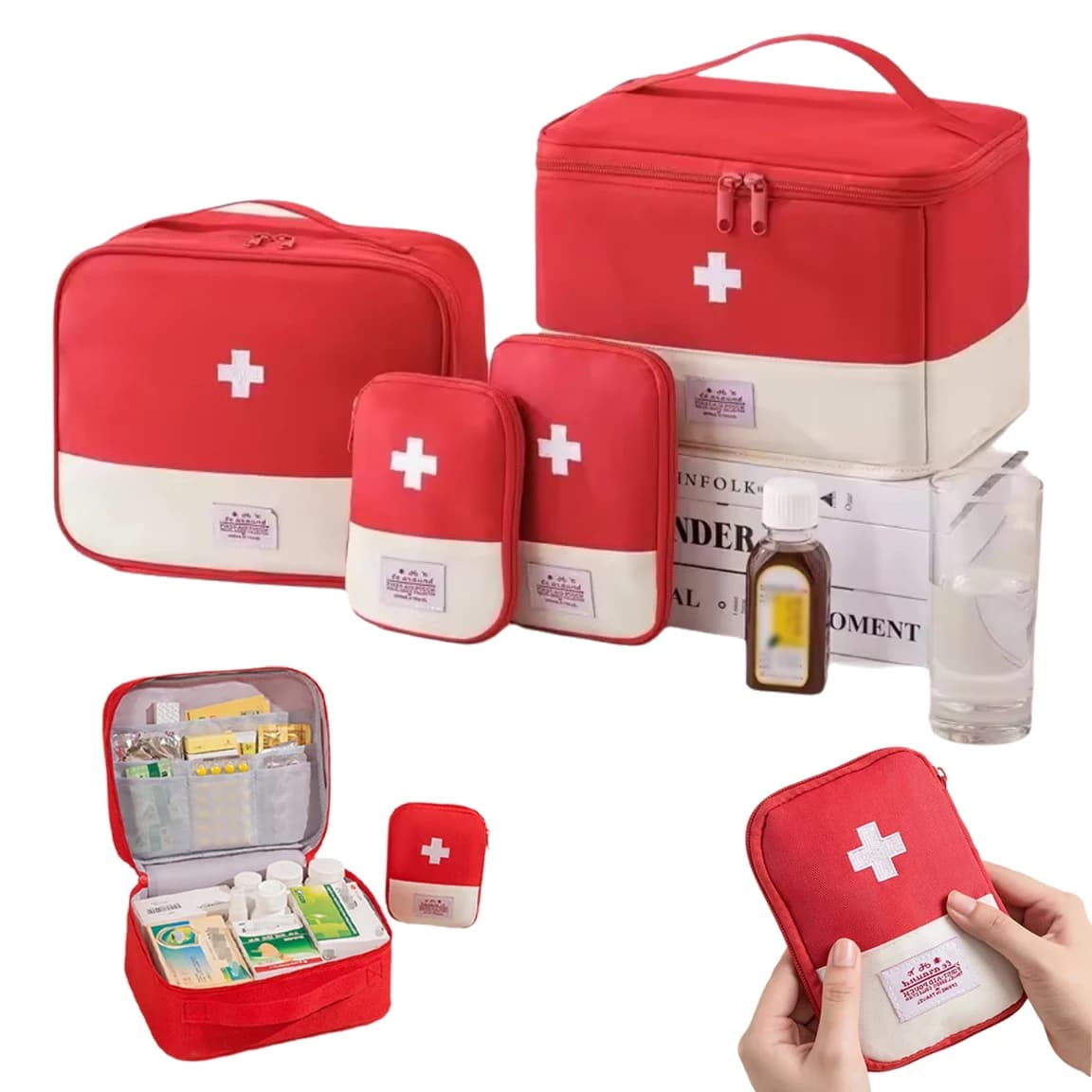Portapillole per medicinali addensati impermeabili e resistenti all'umidità, kit di pronto soccorso per famiglie a strati di grande capacità, borsa per pillole
