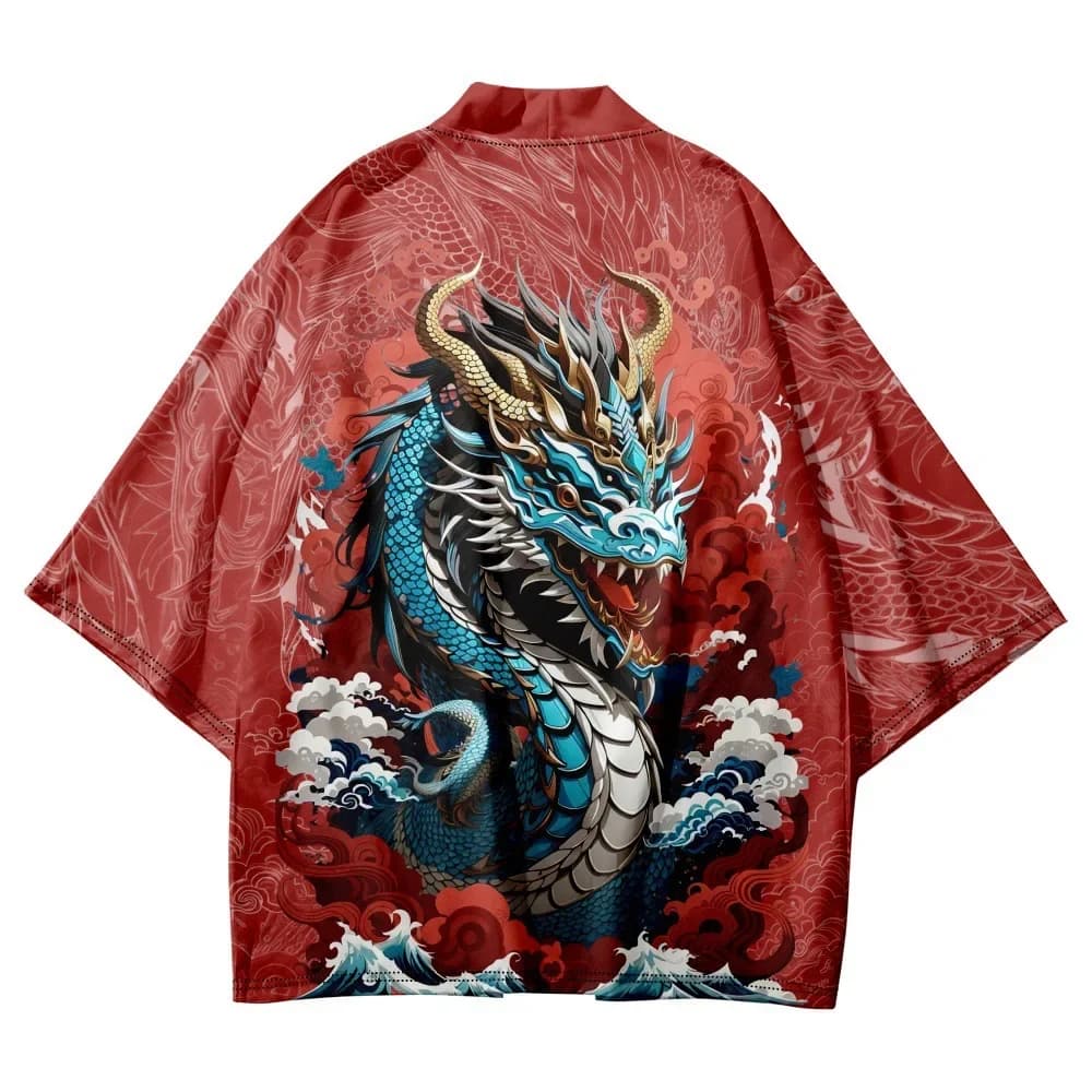 Kimono Costume tradizionale giapponese Ragazzi Ragazze Drago Kimono Haori Cardigan Giacca Mantello da spiaggia
