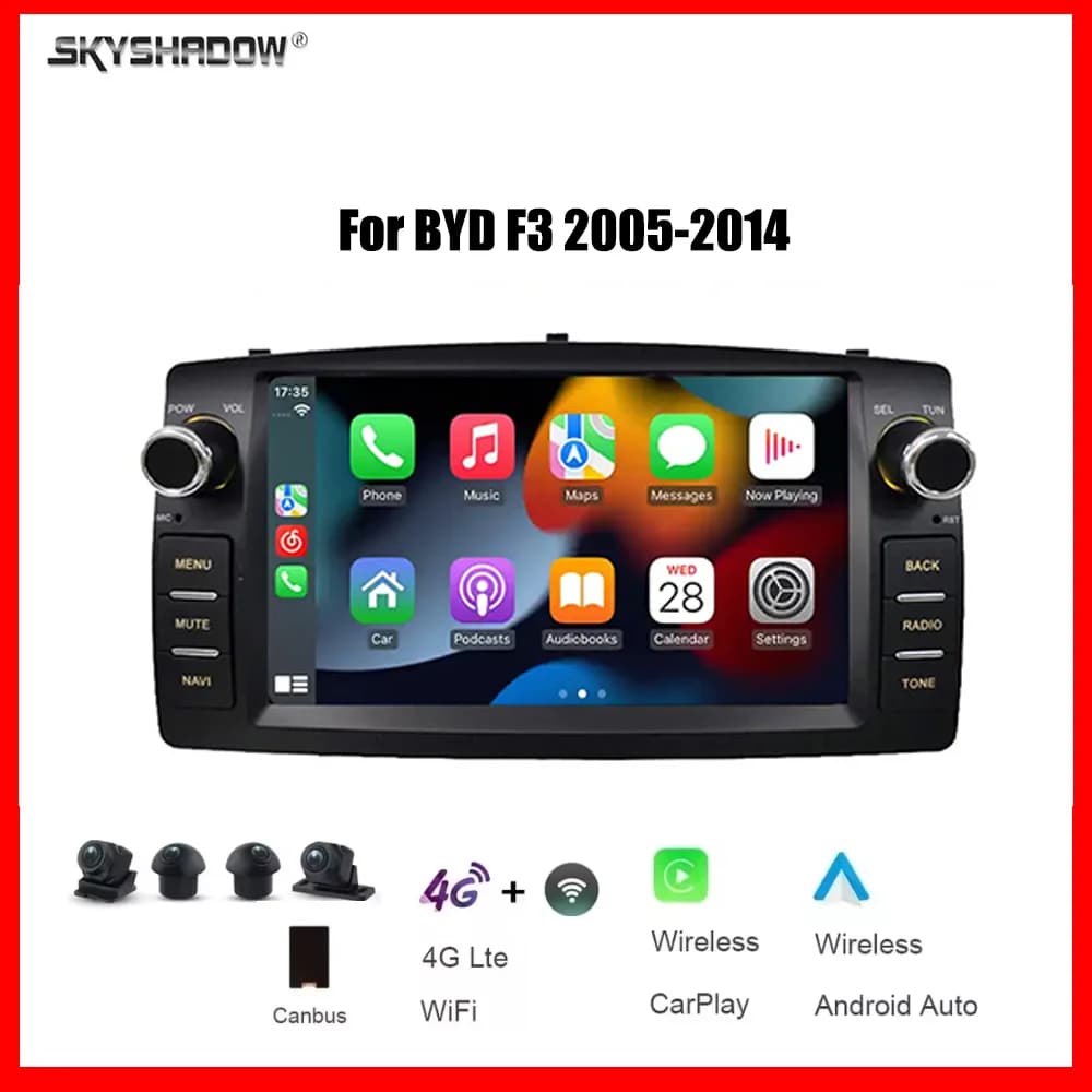 Autoradio multimediale per auto da 7 pollici con CarPlay Android 15, 8 core, 12G+256G, 4G, Wi-Fi, Bluetooth, navigazione GPS per BYD F3 2005-2014