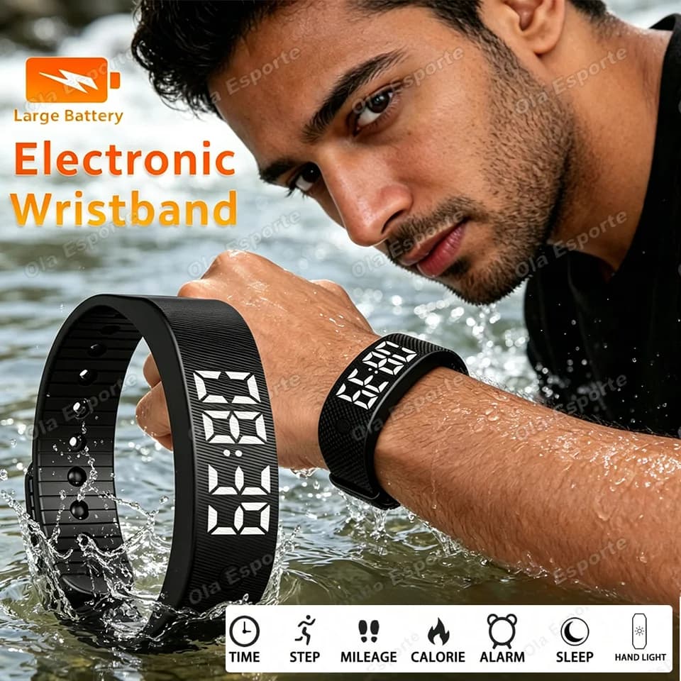 Braccialetto intelligente LED digitale impermeabile, orologio smart, smartband con contapassi, monitoraggio della corsa, allarme a vibrazione, promemoria.