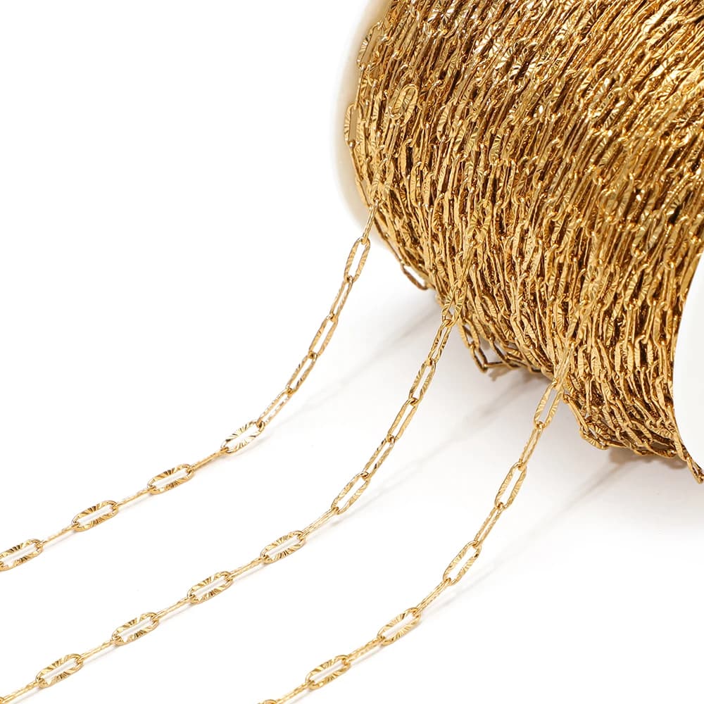 Catene a croce ovali goffrate in acciaio inossidabile placcato oro PVD da 2 metri per creazione fai da te di collane, gioielli, bracciali e componenti per orecchini