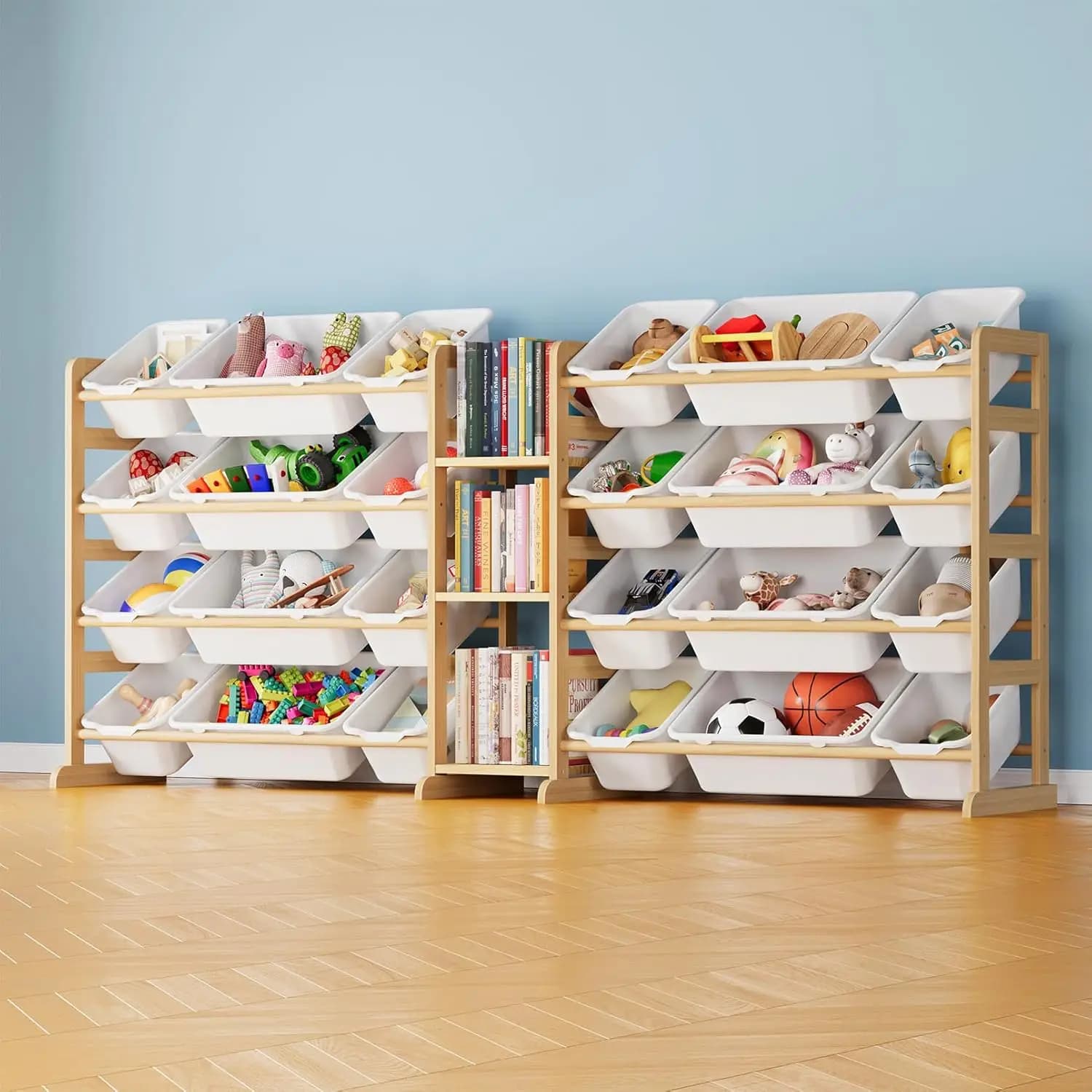 Large Toy Storage Organizer with 24 Bins and 3 Shelves, Bookshelf for Kids Playroom, White