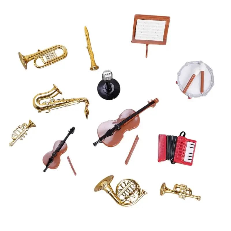1Set Decorazioni per la casa Giocattolo 1:12 Casa delle bambole in miniatura Fisarmonica Sax Strumento musicale classico Modello Ornamento Accessori per casa delle bambole
