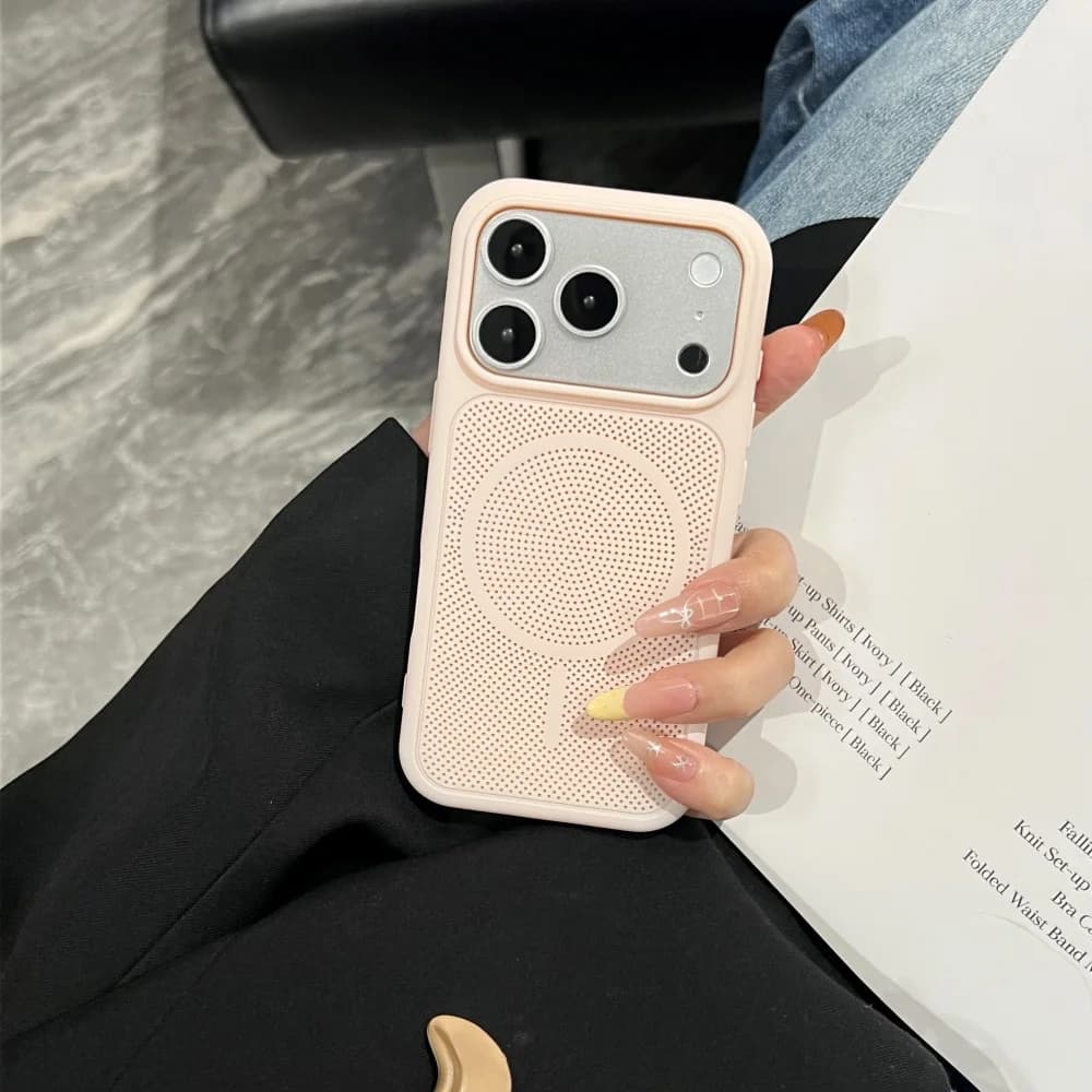 Luxury Frosted Heat Dissipation Mesh For Magsafe Phone Case For iPhone 17 16 15 14 13 17 Pro Max Magnetic Metallic Bumper Cover