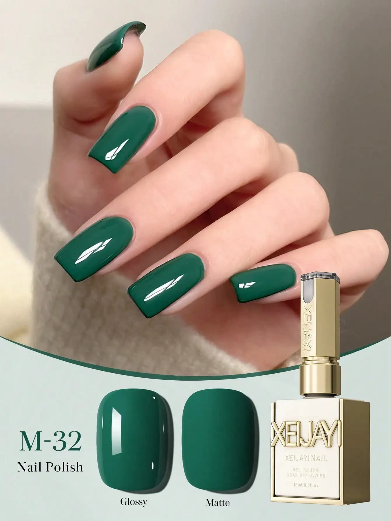 1pc 15ML Aloe Green Gel Smalto per unghie Non profumato Soak Off Formula UV LED, Tonalità verdi popolari, Regalo perfetto per la primavera