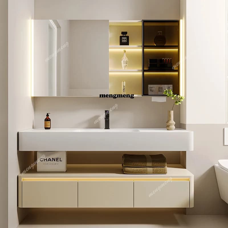 Armadietti da Bagno con Specchio Intelligente Stile Hotel a Doppio Ripiano con Striscia LED, Mobili Contenitori per Bagno JT40B
