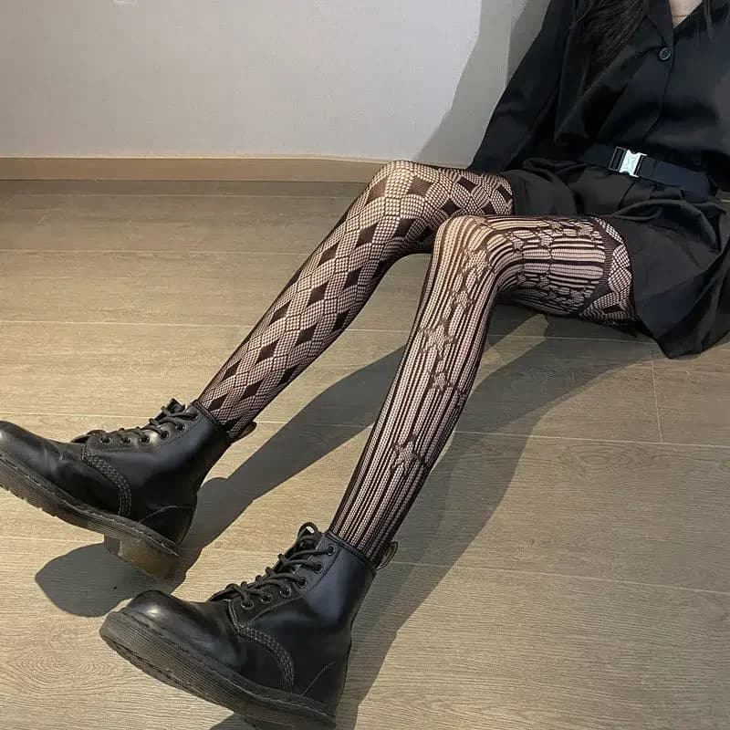 Collant firmati traspiranti da donna Sezione sottile Nightclub Collant Lolita di seta nera Calze a rete da pesce Calzini lunghi stile AB
