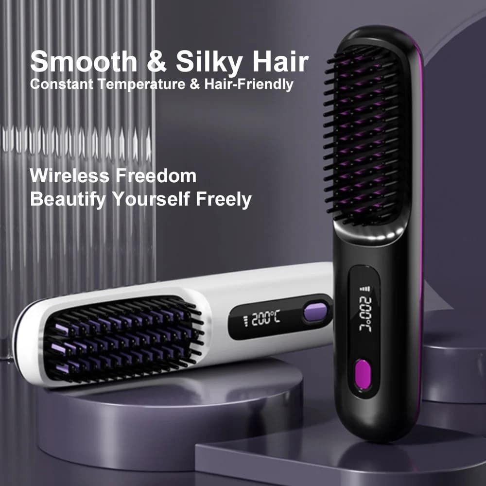 Electric comb Wireless LCD Heater with Ceramic Negative Ions - Portable Tool for Styling and Rechargeable Licing