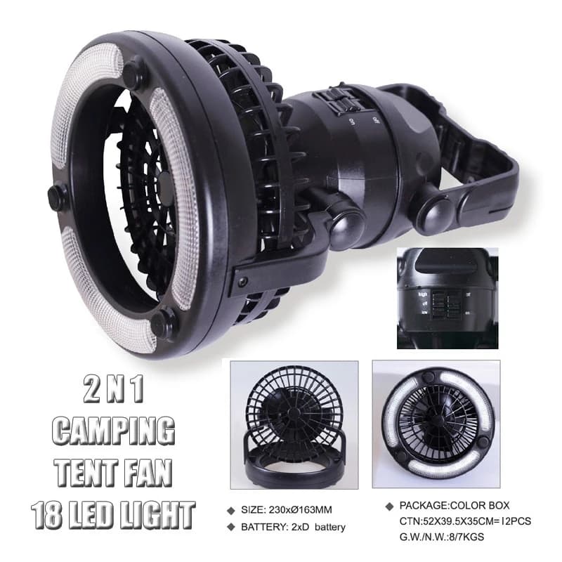 Lanterna da campeggio 2 in 1 Ventilatore a LED Storm Light Lanterna da campeggio portatile a 18 LED con ventilatore da soffitto per escursioni all'aperto Tenda di emergenza