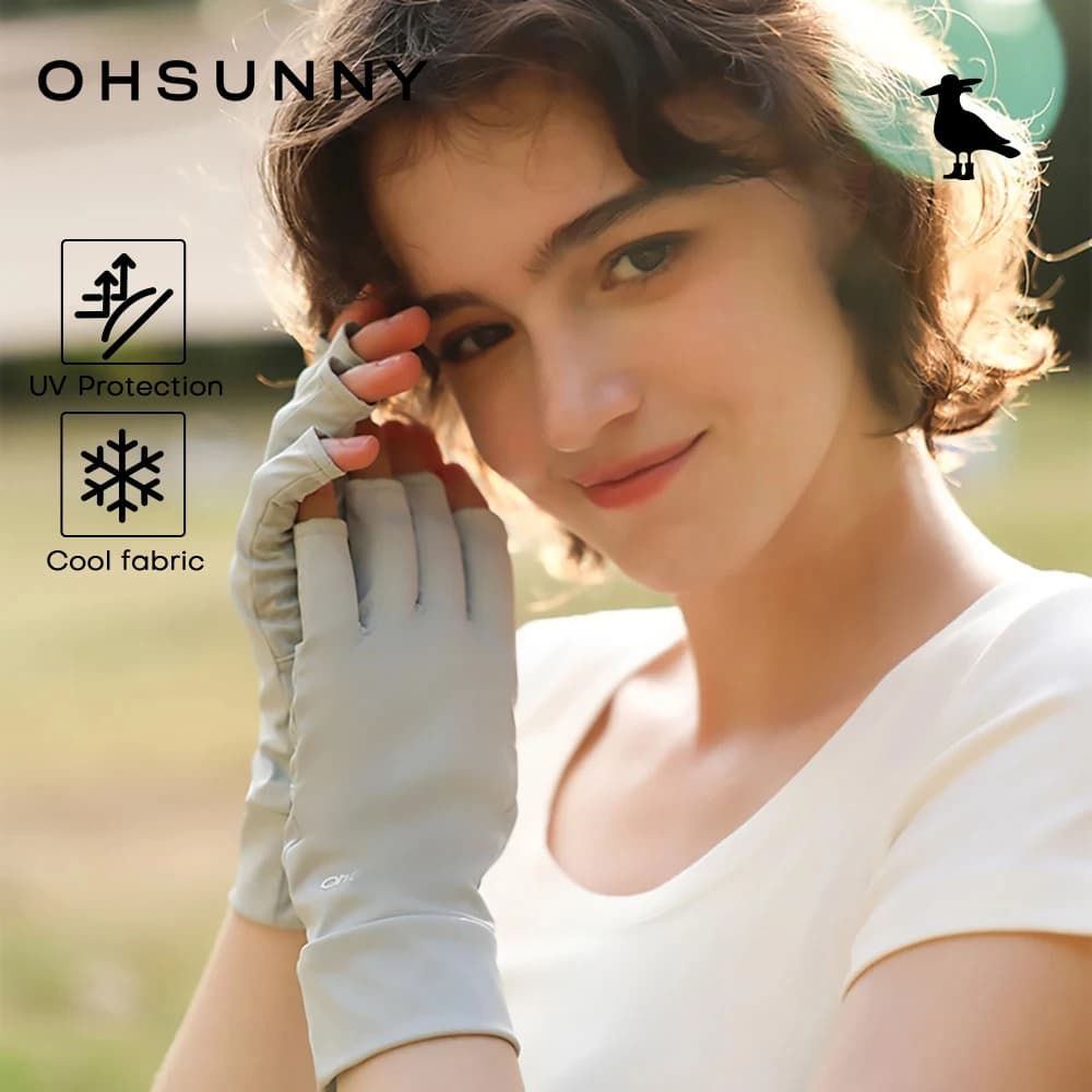 OhSunny Guanti UV Protezione solare Traspirante Sensazione di ghiaccio Guanti mezze dita Anti-UV UPF50+ per donna Golf Guida Ciclismo