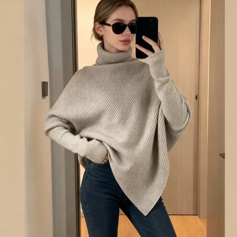 Autunno Inverno Irregolare Donna Maglione Dolcevita Nuovo Pullover Casual Top in maglia Elegante Allentato Manica lunga Abbigliamento in tinta unita