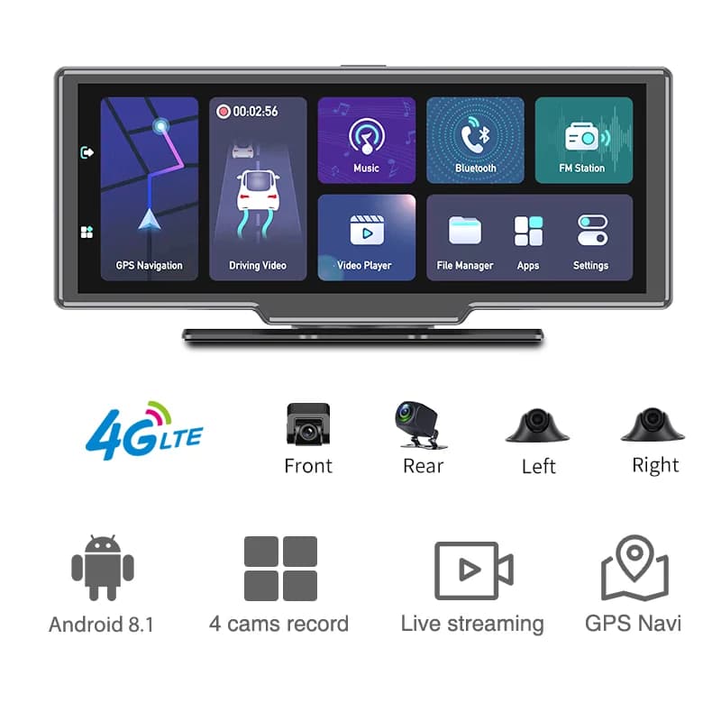 4 telecamere T99 Dash Cam per auto Registratore Navigazione GPS 4G Andriod 8.1 Wifi 1080P Reaview Videoregistratore Registrar Monitoraggio del parcheggio