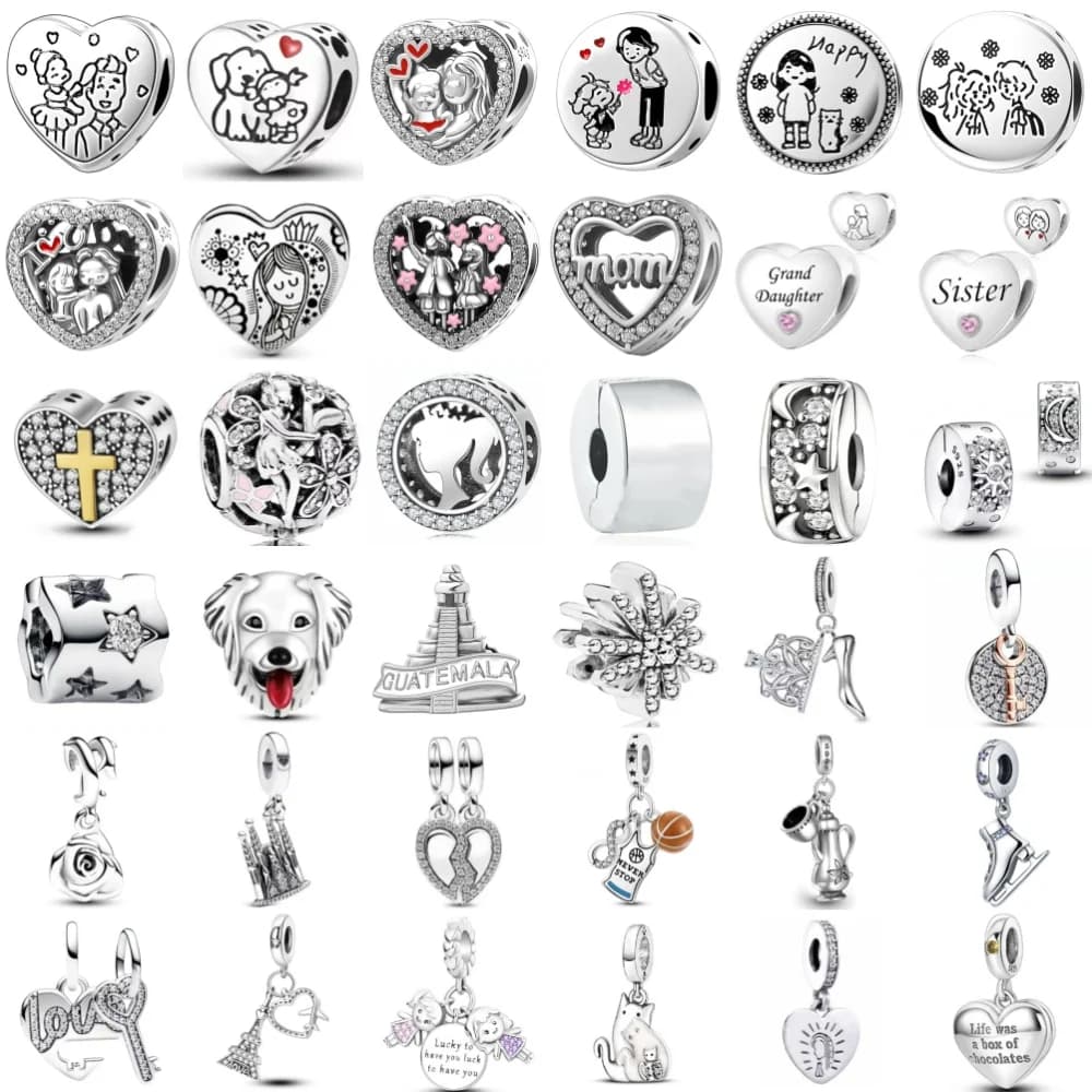 Argento 925, testa di cane, ciondolo per scarpa da pattinaggio su ghiaccio con perline a forma di cuore adatto per gioielli squisiti fai da te con bracciale originale europeo