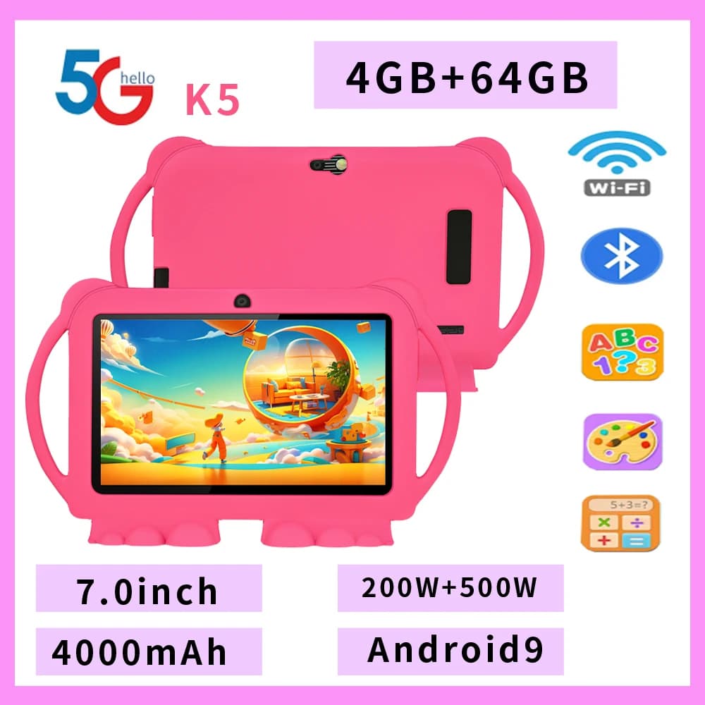 5GWIFI, 4GB RAM 64GB ROM, Quad Core, Educational Games, Android 9.0 System, 4000mAh Battery