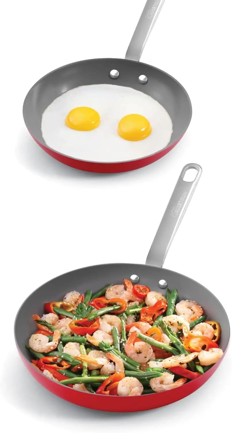Set of 2-piece ceramic pots, set of 10 and 12 inch non-stick pans, kitchen pots, made without PFAS, PTFE, PFOA, suitable for oven.