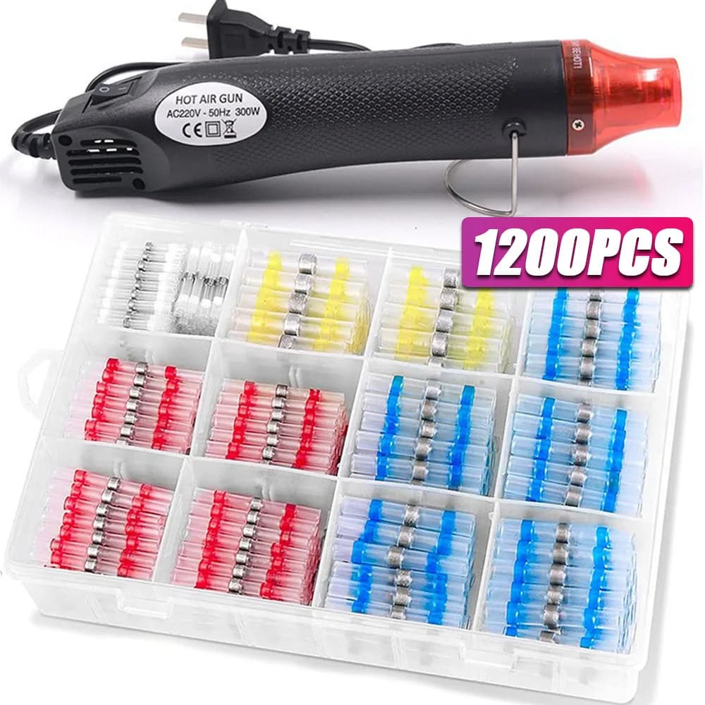 50/800PCS Metal Cable Junction Terminal Kit Waterproof Thermo-Strength Crymp Terminal Electric Welding Gasket with Hot Air Gun