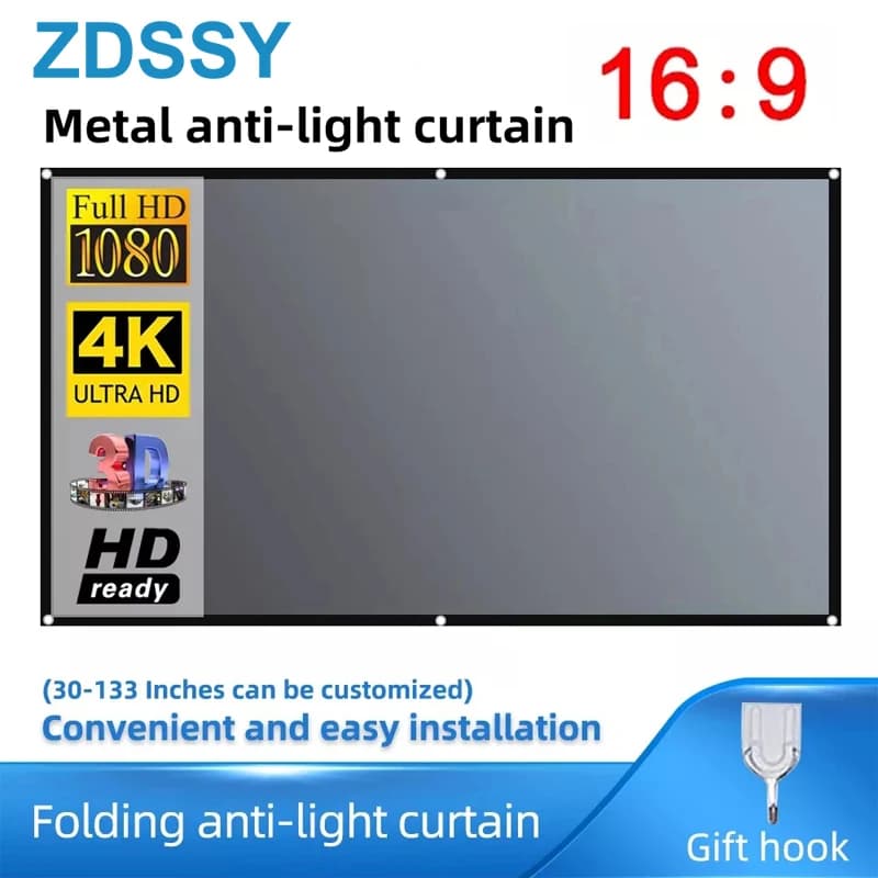 ZDSSY Schermo del proiettore 16:9 Metallo Anti Tenda Luce Tessuto Riflettente Panno Per YG300 XGIMI H3 HALO Mogo Xiaomi Proiettore DLP