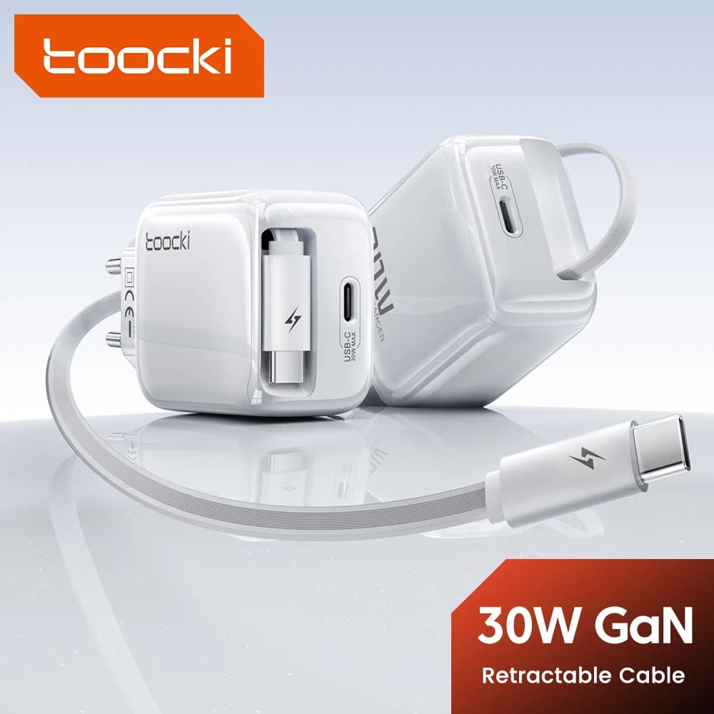 Toocki GaN 30W Caricatore USB veloce PD Ricarica rapida per iPhone16 15 Caricatore rapido USB tipo C Ricarica rapida Cavo retrattile integrato