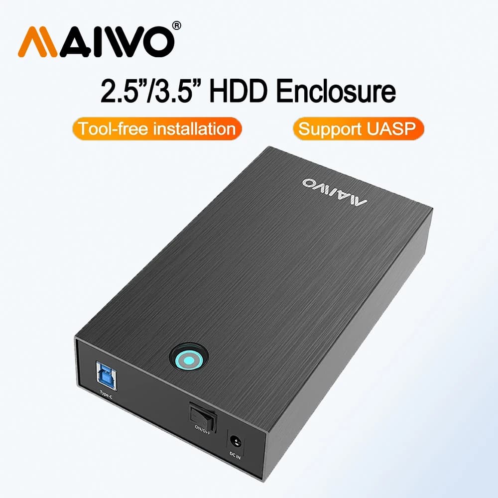 Custodia per disco rigido esterno MAIWO SATA III da 5 Gbps a SATA SSD HDD USB 3.0 da 3,5/2,5 pollici con adattatore di alimentazione UASP 12 V compatibile