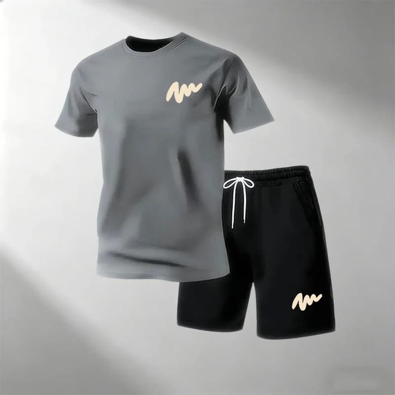 Set di T-Shirt e Pantaloncini da Uomo alla Moda, 2 Pezzi, Collo Tondo, Manica Corta + Pantaloncini, Asciugatura Rapida, per Casa, Esterno, Palestra, Allenamento, Vendita Calda