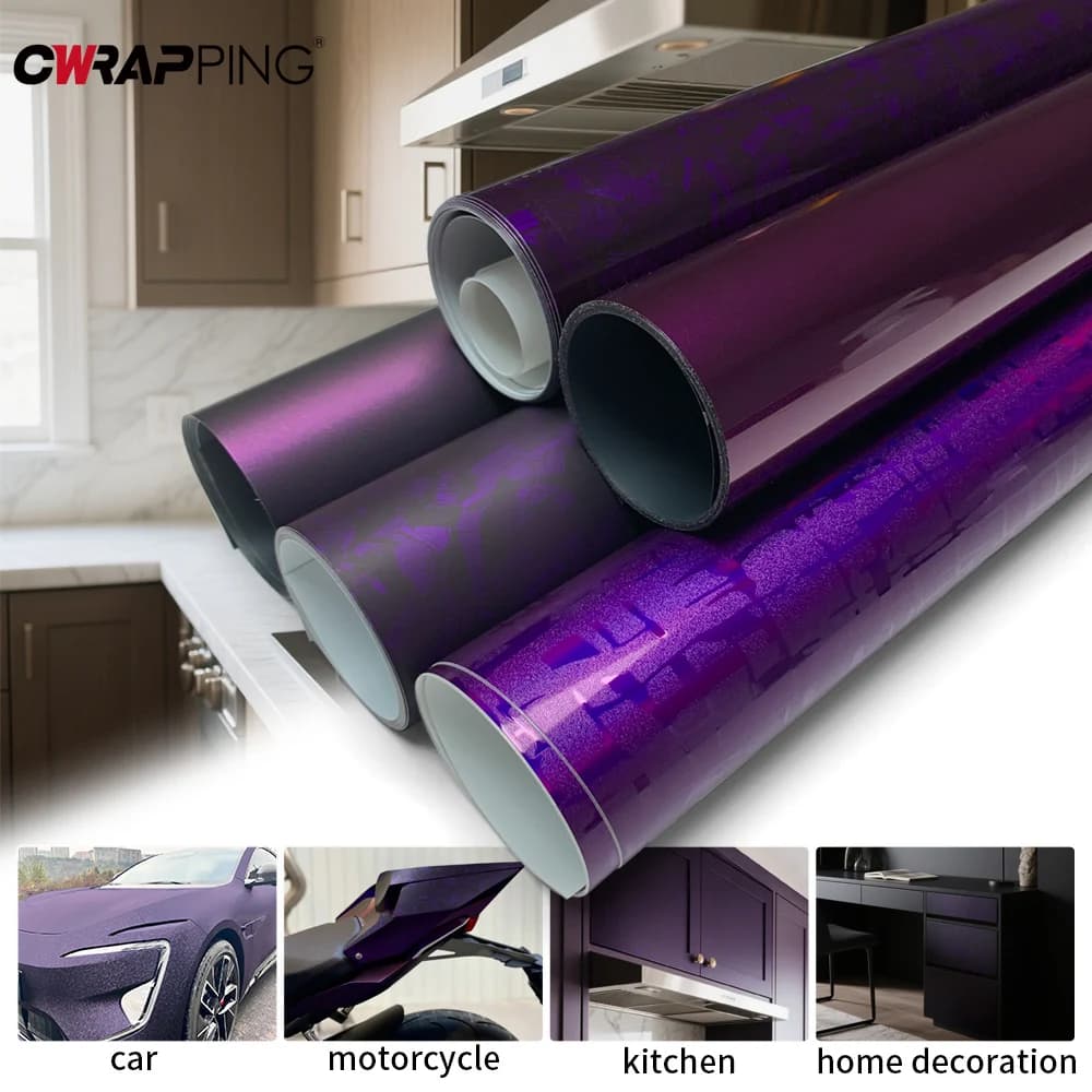 Pellicola da imballaggio per auto senza bolle in vinile per autoveicoli PET Adesivi per moto impermeabili Vinile viola per pellicola adesiva per auto per casco