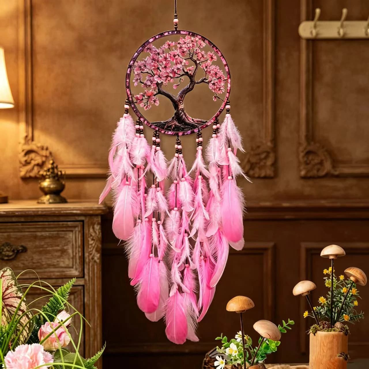 Handmade Tree Of Life Boho Dream Catcher With Feather Wind Chime Ornaments Home Living Room Wall Hanging Nordic Gift Decor