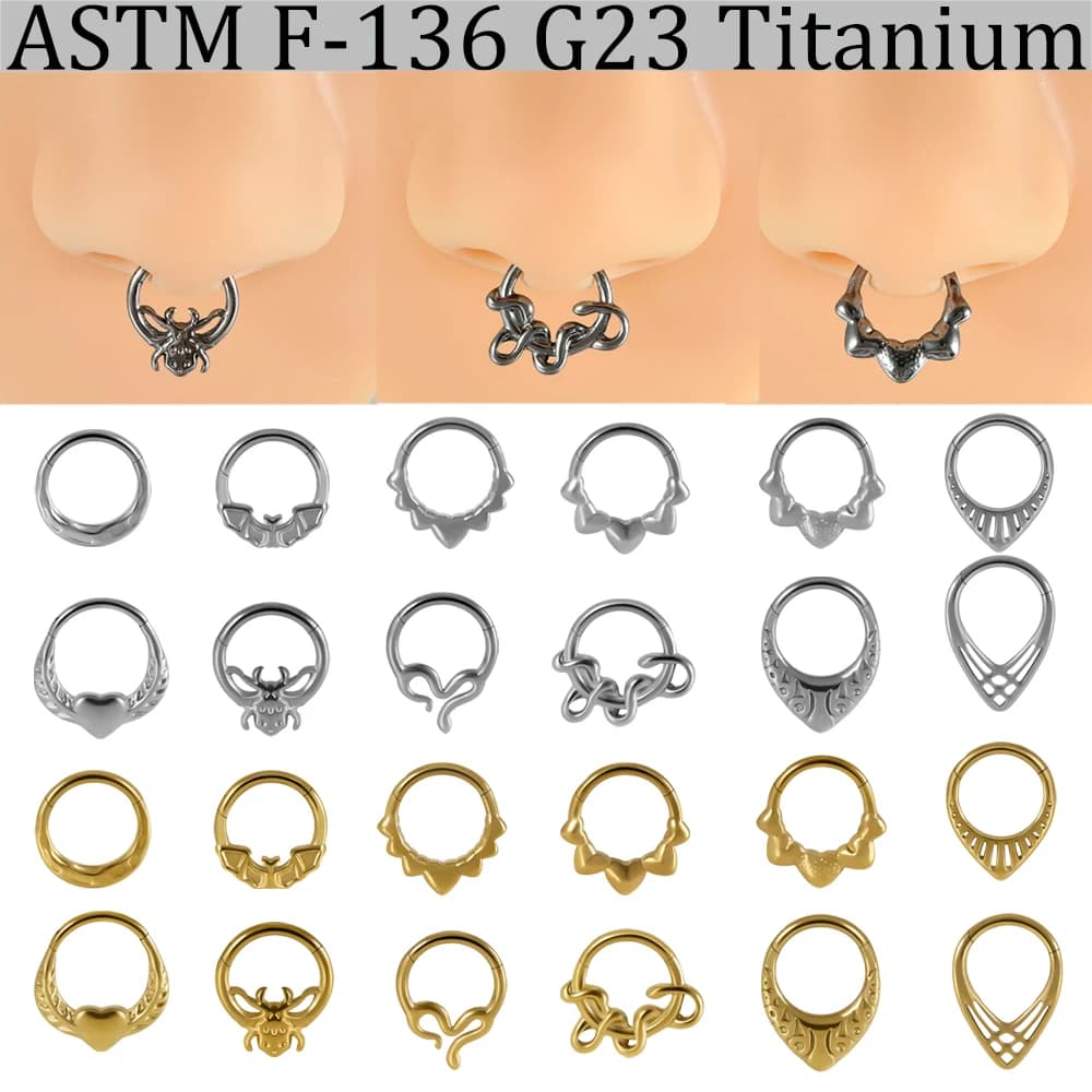 1 Pezzo Piercing in Titanio G23 a Forma di Ala, Ragno, Cuore, per Naso, Setto, Labbro, Helix, Daith, Trago, Conch, Orecchio, Gioiello per il Corpo