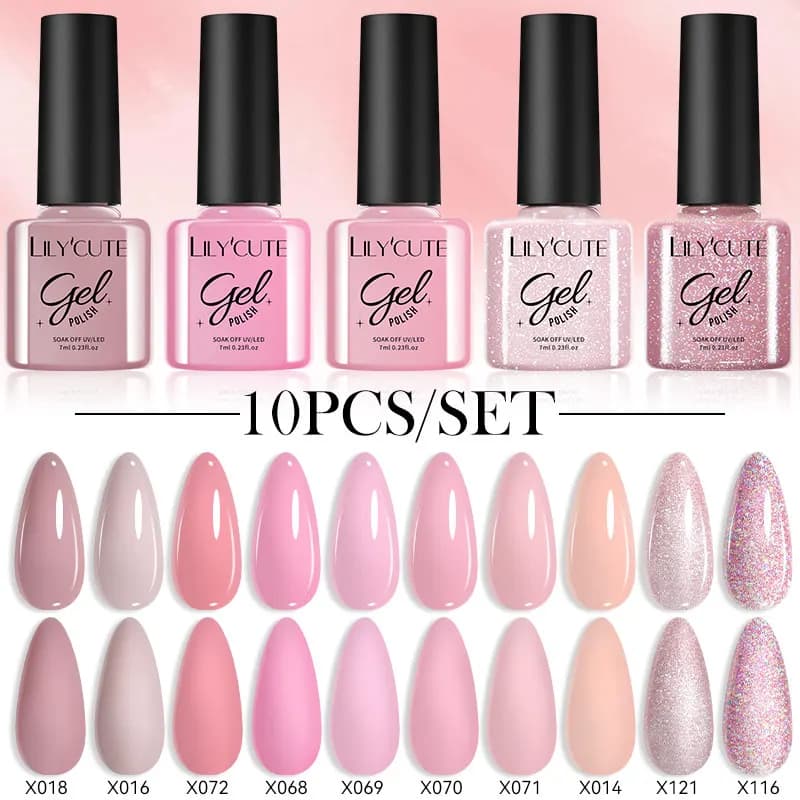 LILYCUTE 10 Pz/set 7ml Smalto Per Unghie Gel Oro Rosa Glitter Serie Gel Vernice Semi Permanente UV LED Nail Art Soak Off Set Manicure