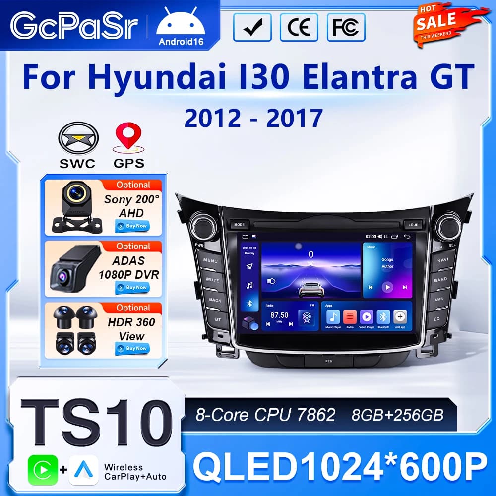 Auto Radio Android 16 Car For Hyundai I30 Elantra GT 2012 - 2017 Multimedia Player Screen GPS Navigation Head Unit DVD Dash Cam