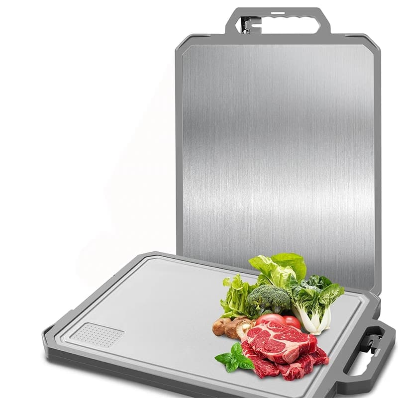 Grande Tagliere in Acciaio Inossidabile Non Tossico, Tagliere in Metallo a Doppio Lato con Affilatore in Ceramica per Cucina