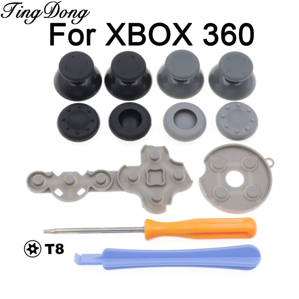 For Xbox 360 Wired/Wireless Controller Repair Parts - T8 Screwdriver + Thumbstick Caps + Conductive Rubber Pads