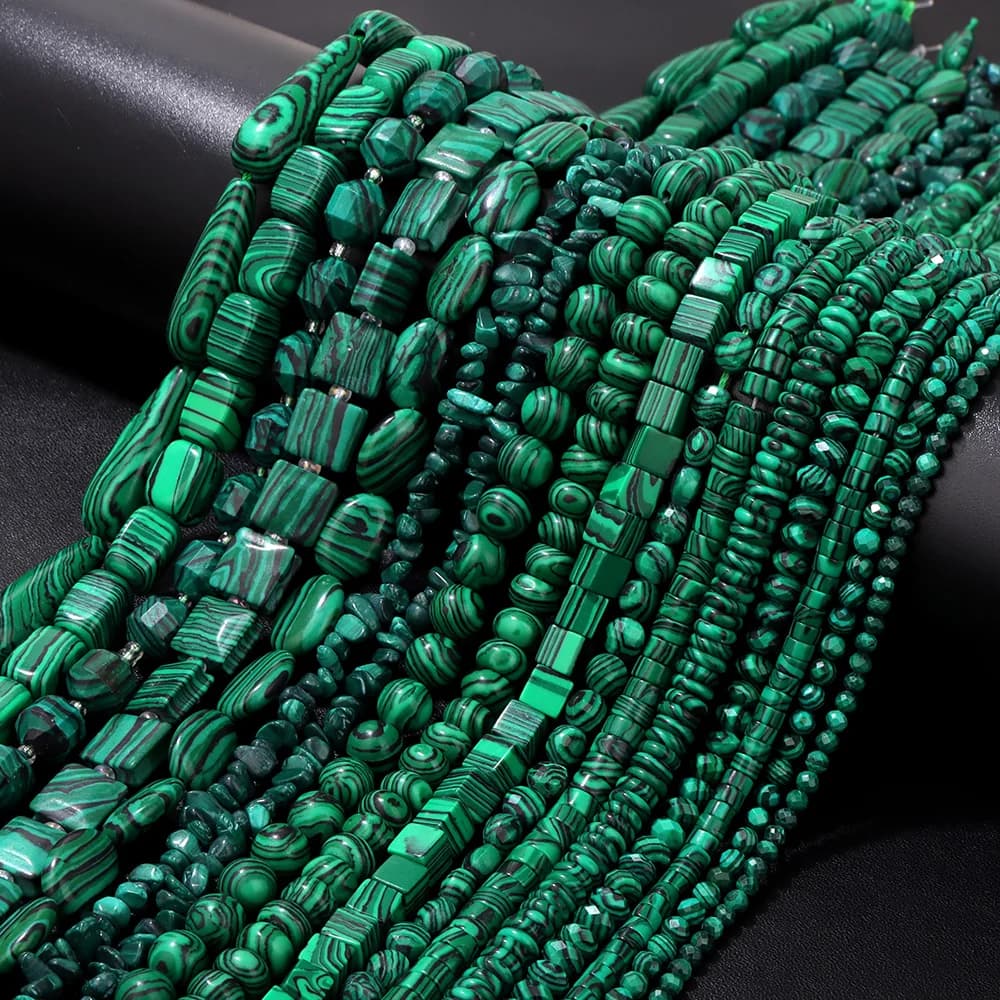 Perline di pietra verde malachite cubico rotondo sfaccettato rondelle perline cilindriche sciolte di malachite per la creazione di gioielli braccialetto collana fai da te