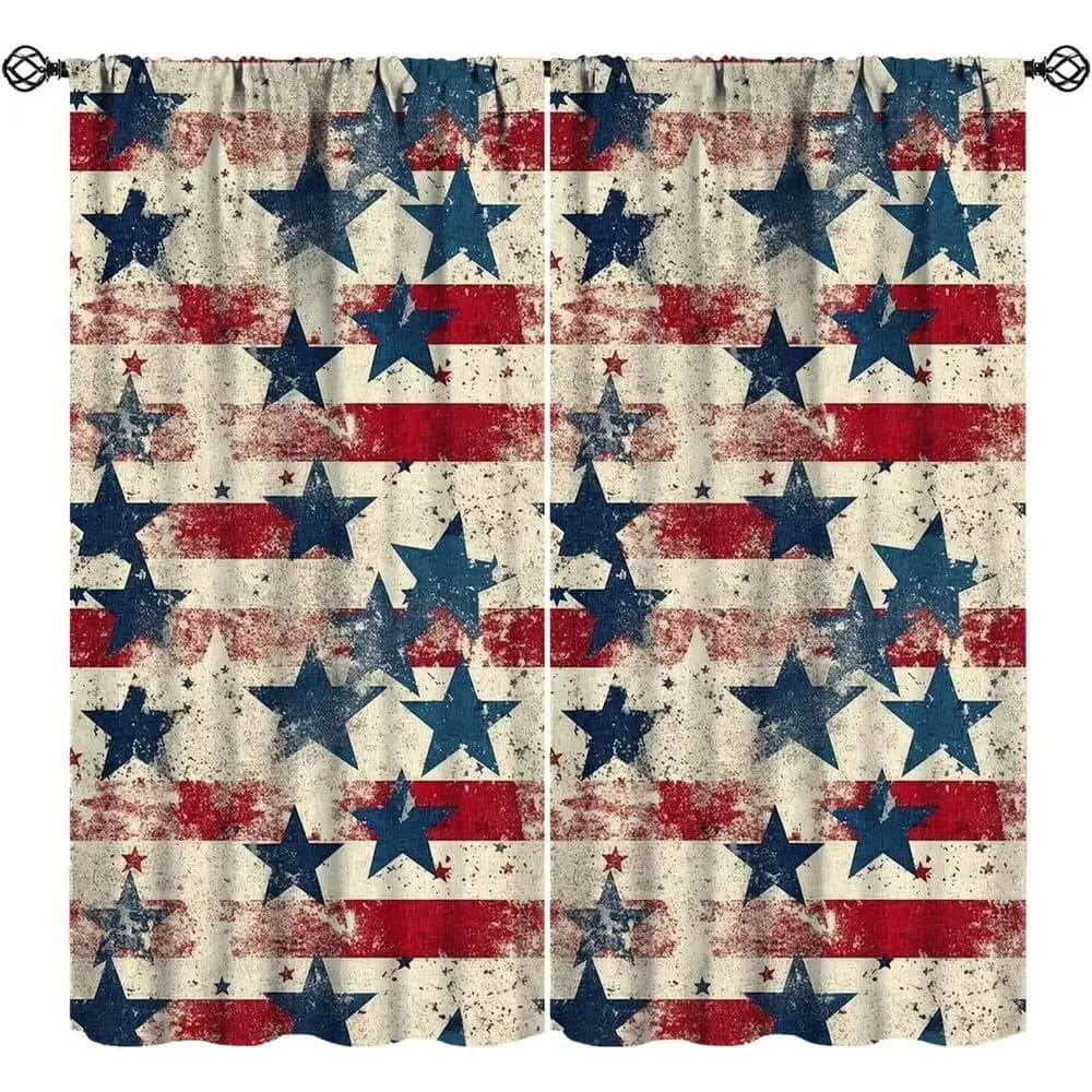 Patriotic 4th of July Star Stripes Blackout Curtains, Vintage Country Style, 84x84 for Home Use