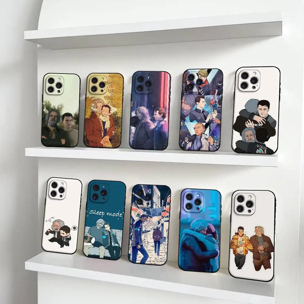 Cover per iPhone con stampa Hank e Connor che si abbracciano - Edizione D-Detroit Laser per iPhone 17, 15 Pro Max, 14 Pro, 12, 11, 13 Mini, X, XR, XS, 16 Plus, SE