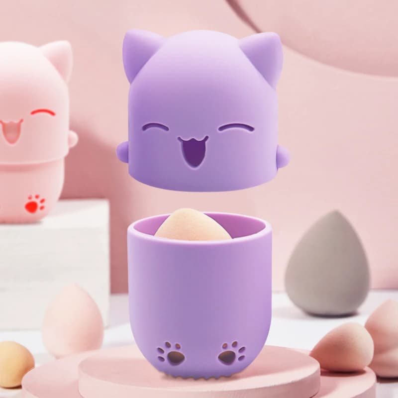 Purple Soft Silicone Cosmetic Blender Sponge Box Holder Beauty Powder Blow Blender Support Sponge Makeup Egg Drying Portable Case