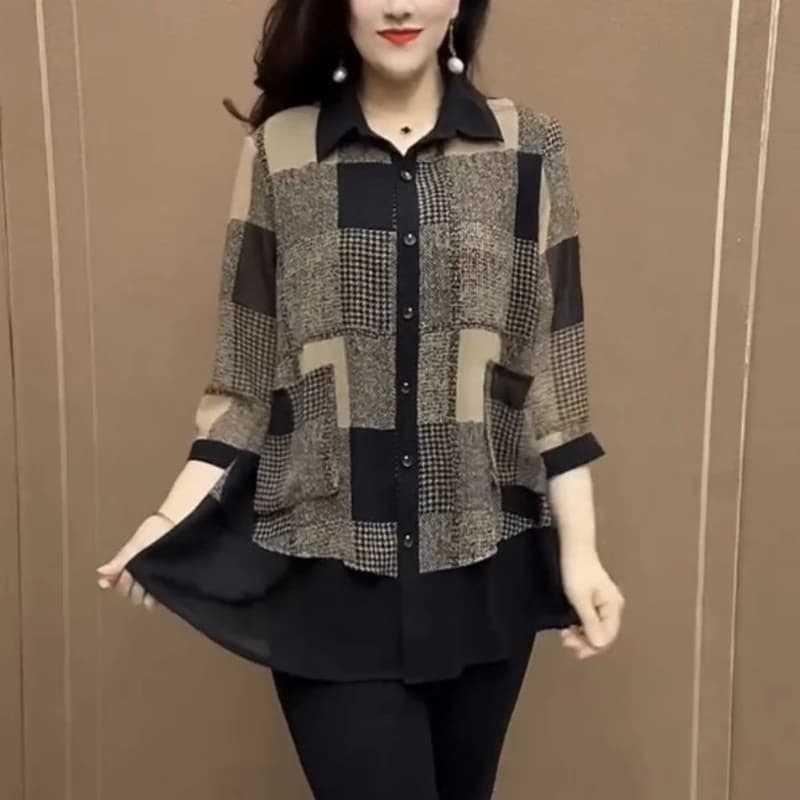 High End Middle-aged Mom Outfit 2024 Summer New Fashion Retro Seven Quarter Sleeve Mid Long Loose Slimming Sun Protection Shirt