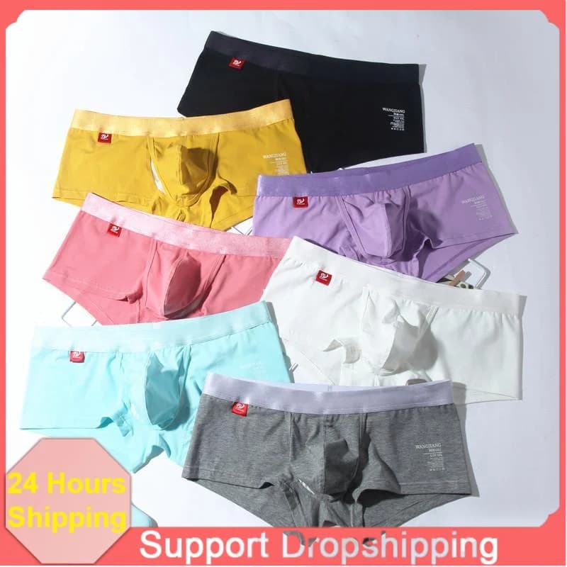Men Pure Cotton Boxer Briefs Breathable U Convex Pouch Underwear Side Opening Design Mid Waist Solid Color Male Daily Shorts